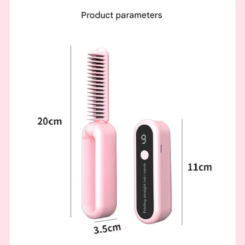 Pink Portable Foldable Cordless Hair Straightener Comb - 2-in-1 Ionic Styling for Smooth, Frizz-Free Hair