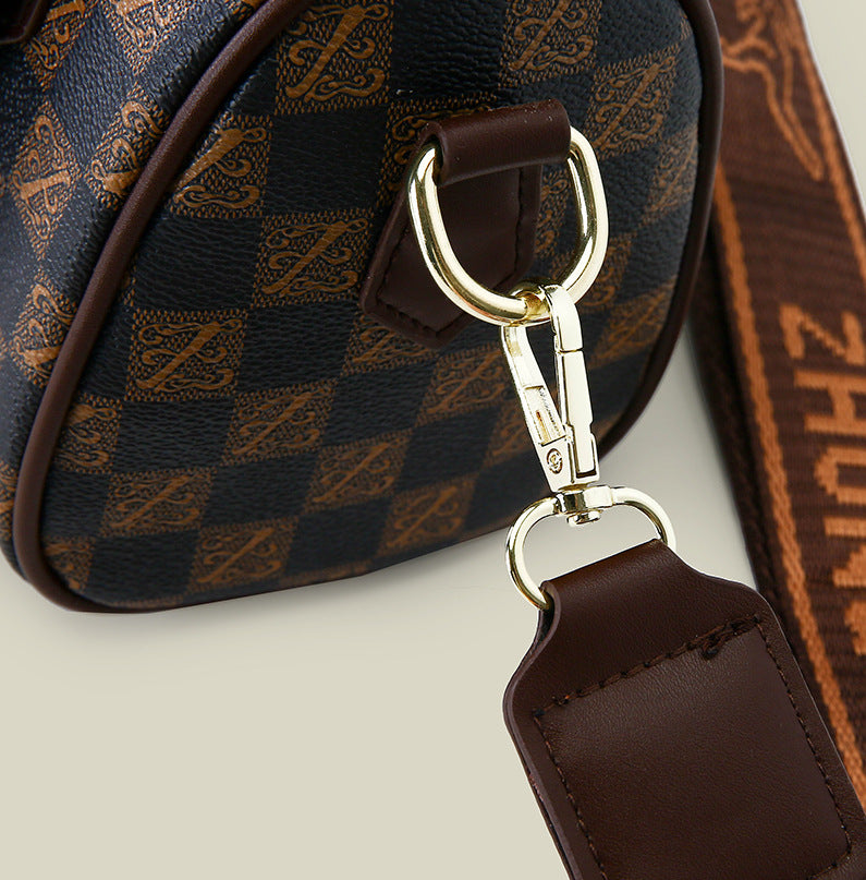 Brown leopard print Stylish PU Leather Boston Bag - Elegant Retro Single Shoulder Crossbody Handbag for Women