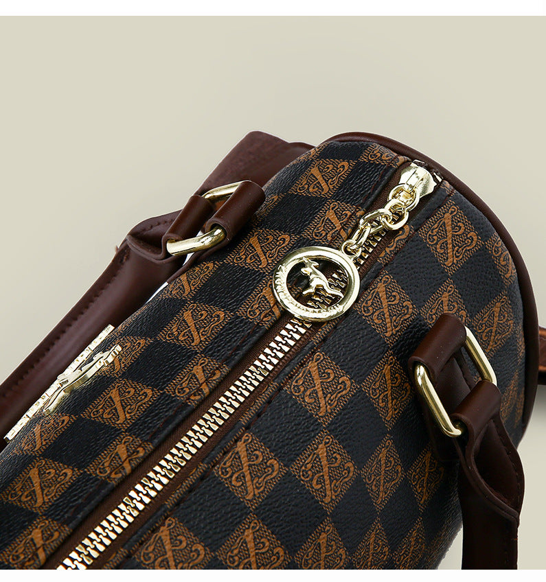 Brown bear Stylish PU Leather Boston Bag - Elegant Retro Single Shoulder Crossbody Handbag for Women