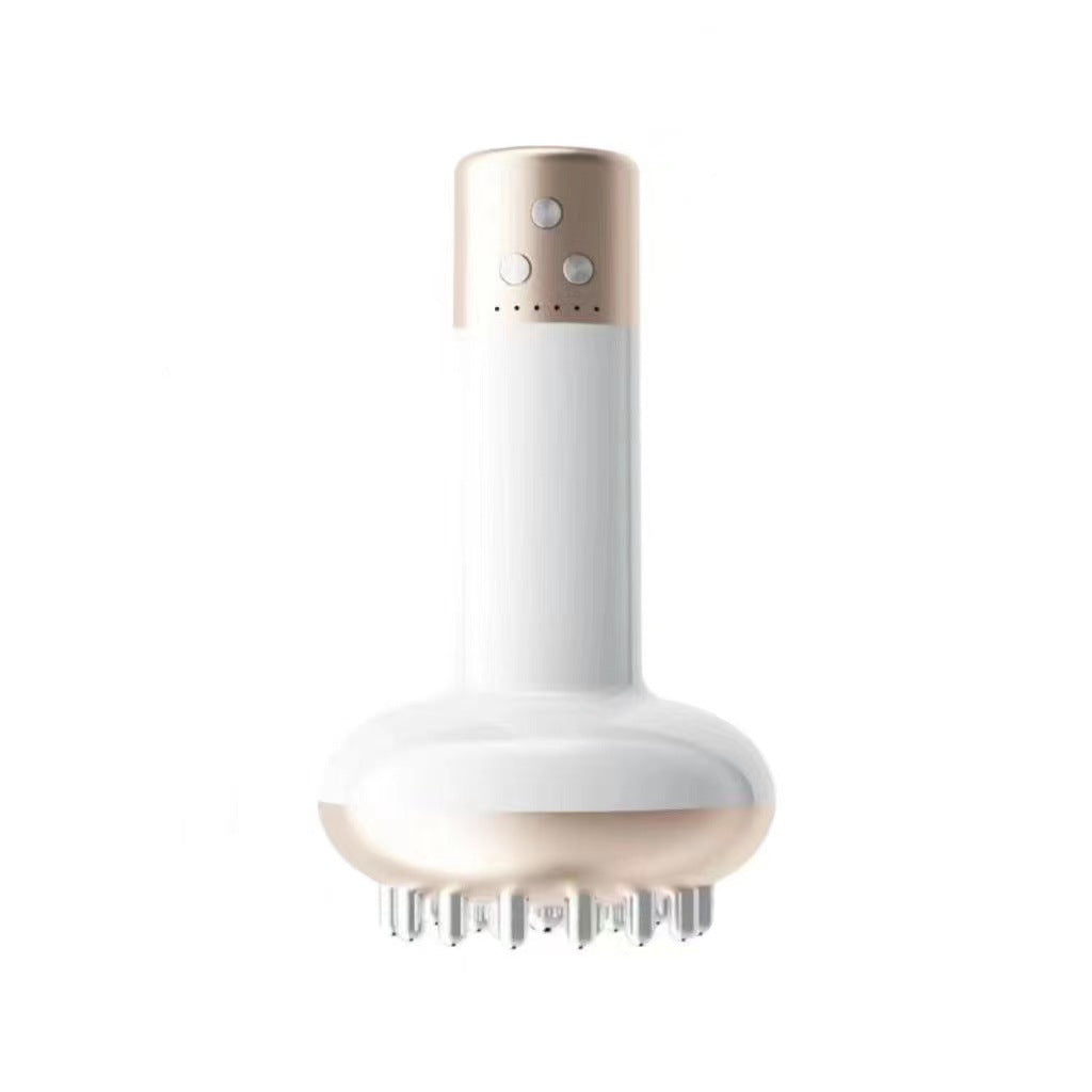 White Electric Meridian Brush Massager - 6-in-1 Handheld Device with Vibration, Microcurrent, and Heat Therapy