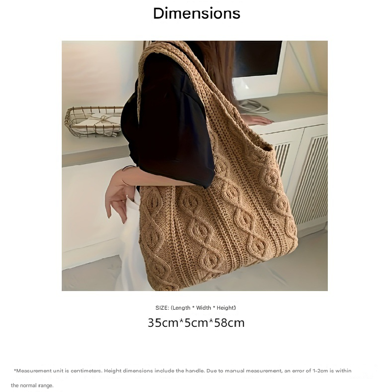 Khaki honeycomb holes Bohemian Knit Shoulder Bag - Hand-Woven Crochet Tote for Women