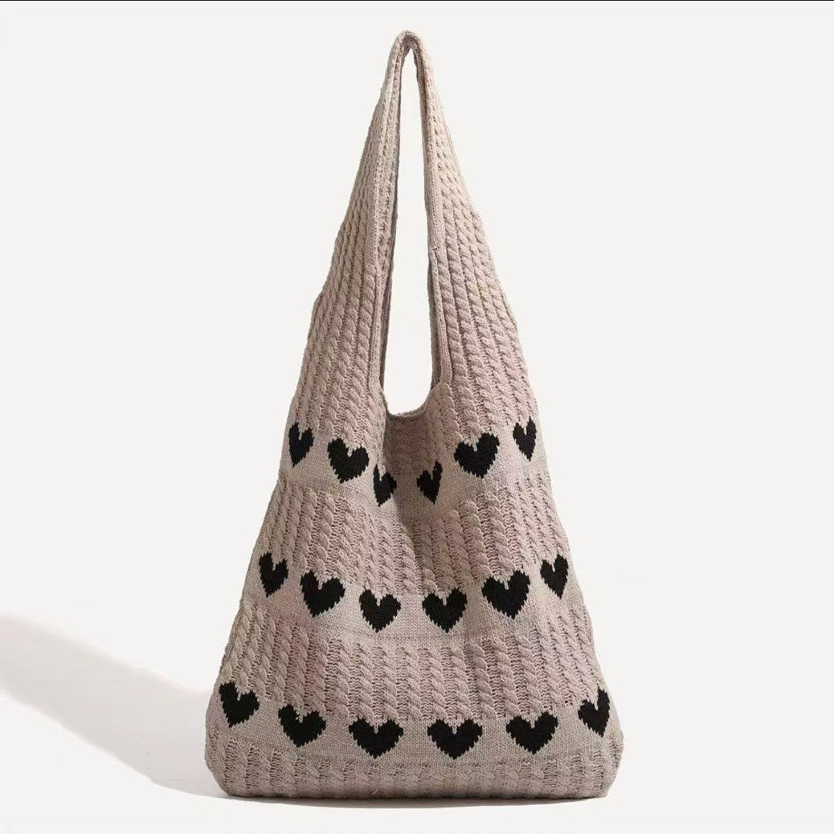 Khaki's heart Bohemian Knit Shoulder Bag - Hand-Woven Crochet Tote for Women