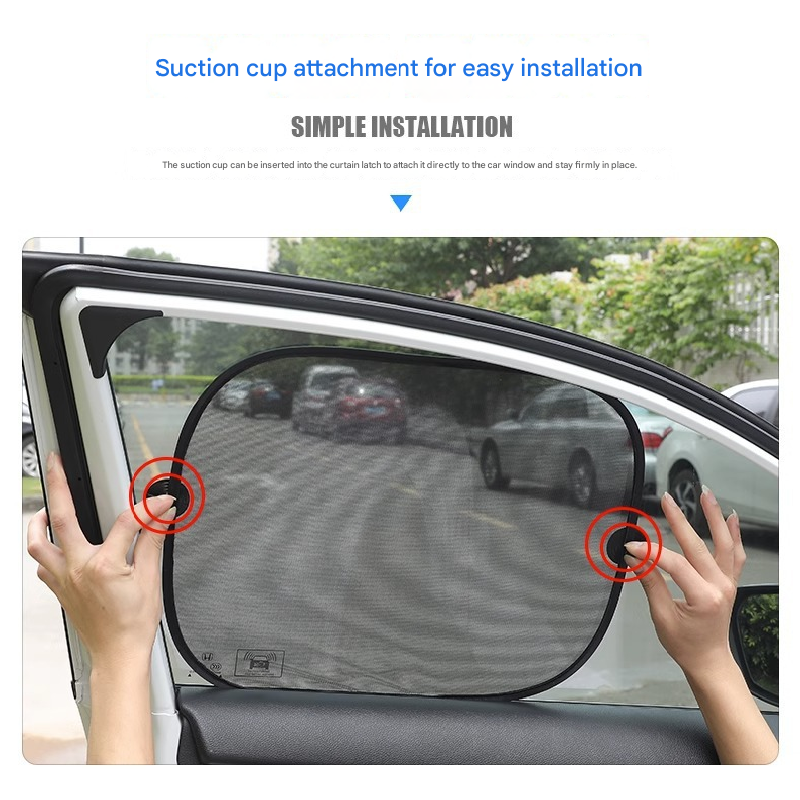 Black Universal Car Window Sun Shade Set - Mesh Fabric UV Protection(One solid rear panel + two angled panels + two solid side panels)