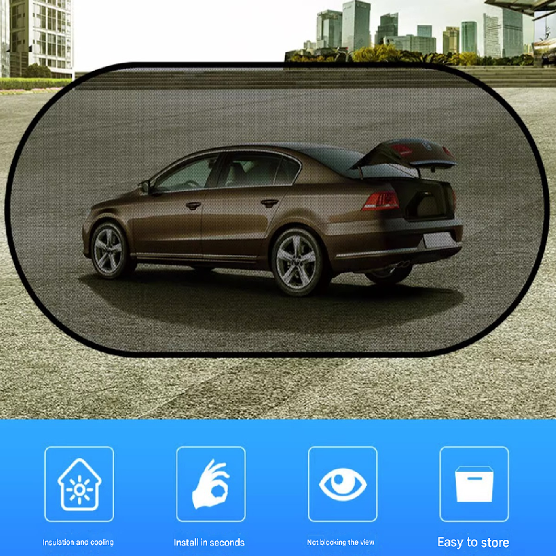 Black Universal Car Window Sun Shade Set - Mesh Fabric UV Protection(One solid rear baffle + two perforated angled baffles + two solid side baffles)