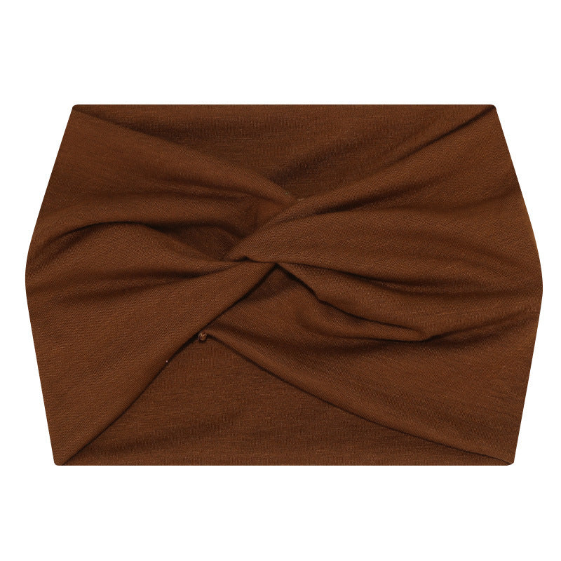 5-PCS Brown Women's Extra Wide Turban Headband - Elastic Yoga &amp; Sports Hair Wrap