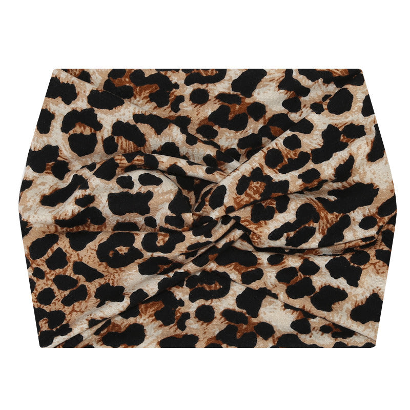 5-PCS Yellow leopard print Women's Extra Wide Turban Headband - Elastic Yoga &amp; Sports Hair Wrap