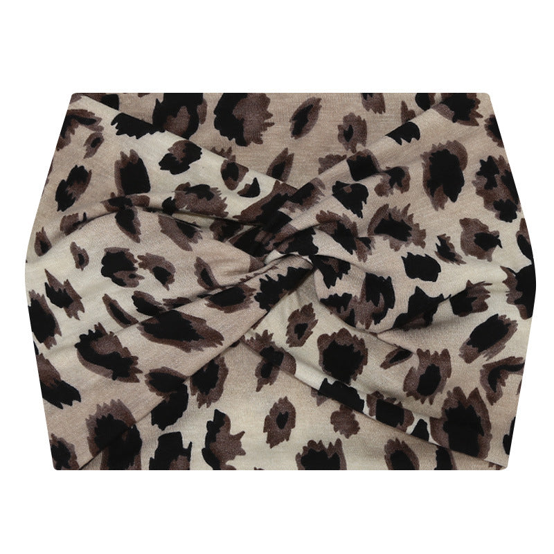 5-PCS Grey leopard print Women's Extra Wide Turban Headband - Elastic Yoga & Sports Hair Wrap