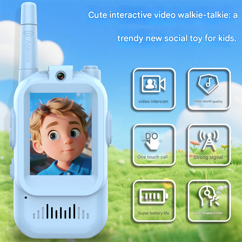 Kids Video Walkie Talkie 2-Pack with 2-inch Screen - Long Range, Clear Sound & Voice Changer for Outdoor Fun & Indoor Play