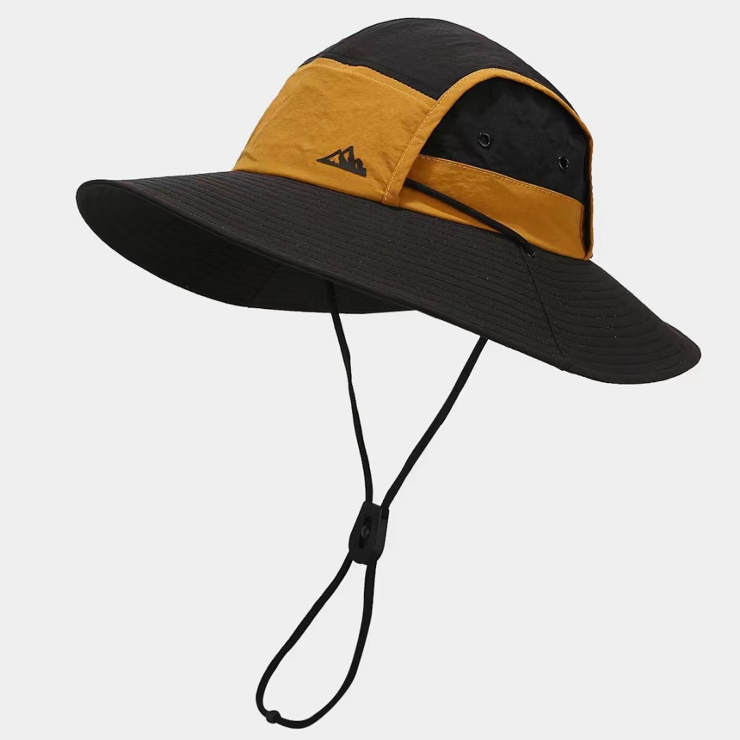Black Quick-Dry Sun Protection Bucket Hat for Men - Breathable Outdoor Hiking &amp; Fishing Cap with Wide Brim