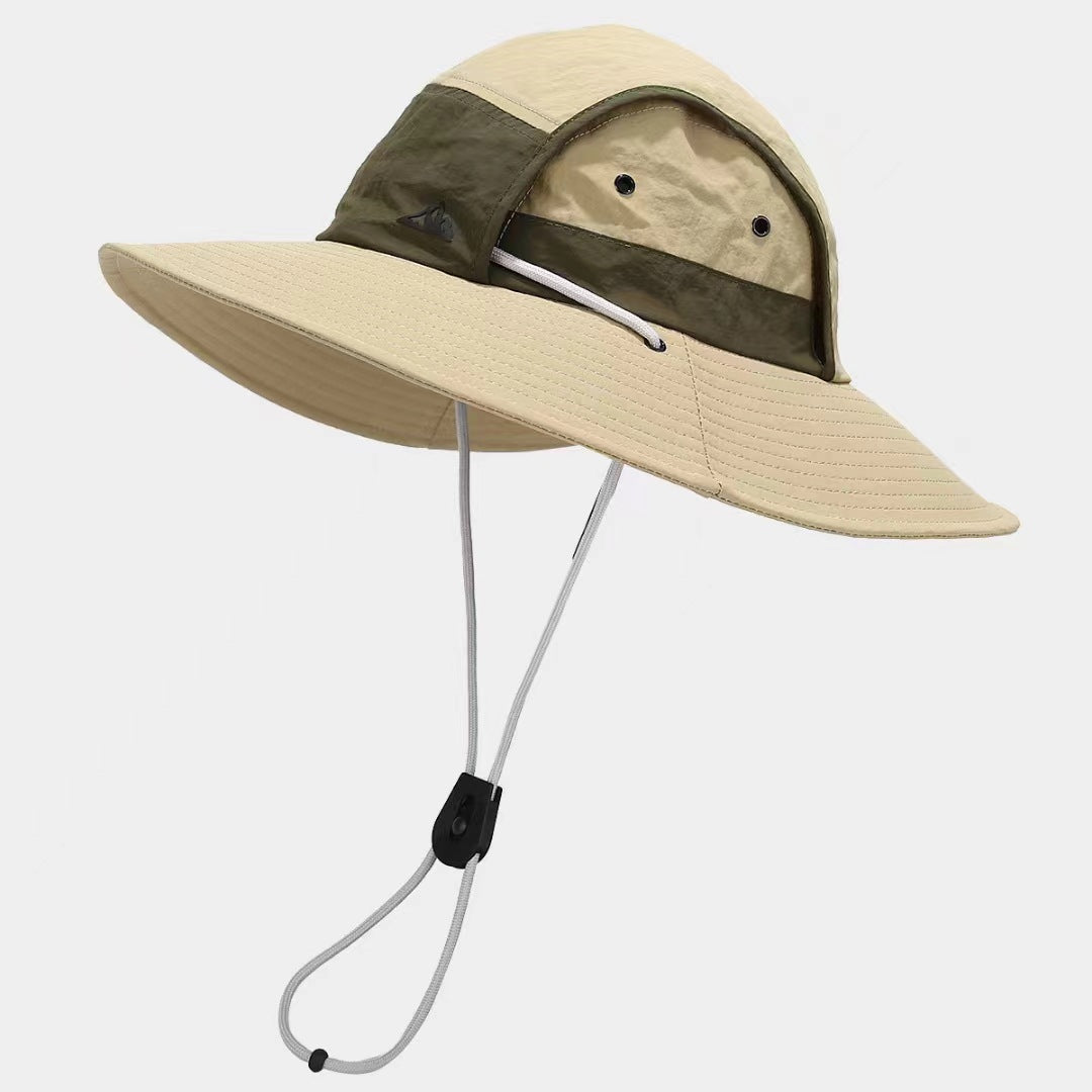 Khaki Quick-Dry Sun Protection Bucket Hat for Men - Breathable Outdoor Hiking &amp; Fishing Cap with Wide Brim