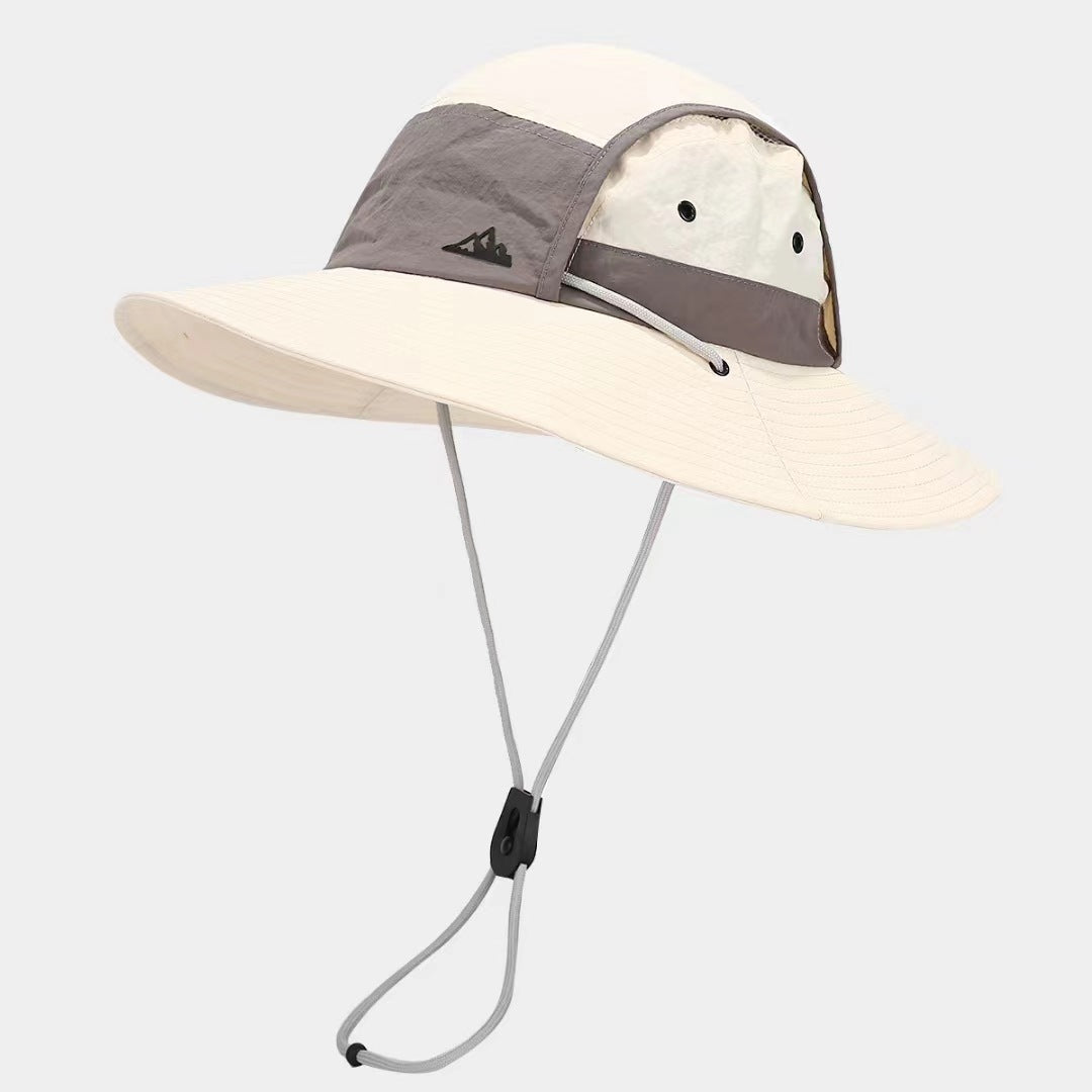 White Quick-Dry Sun Protection Bucket Hat for Men - Breathable Outdoor Hiking &amp; Fishing Cap with Wide Brim