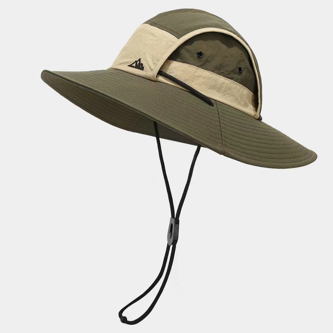 Green Quick-Dry Sun Protection Bucket Hat for Men - Breathable Outdoor Hiking &amp; Fishing Cap with Wide Brim