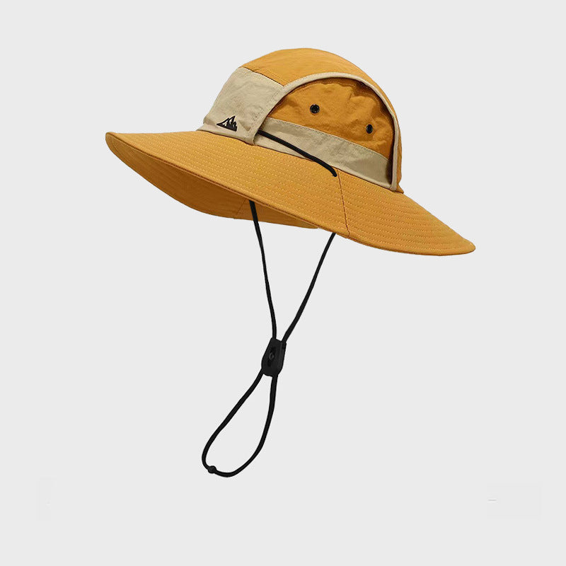 Orange Quick-Dry Sun Protection Bucket Hat for Men - Breathable Outdoor Hiking &amp; Fishing Cap with Wide Brim