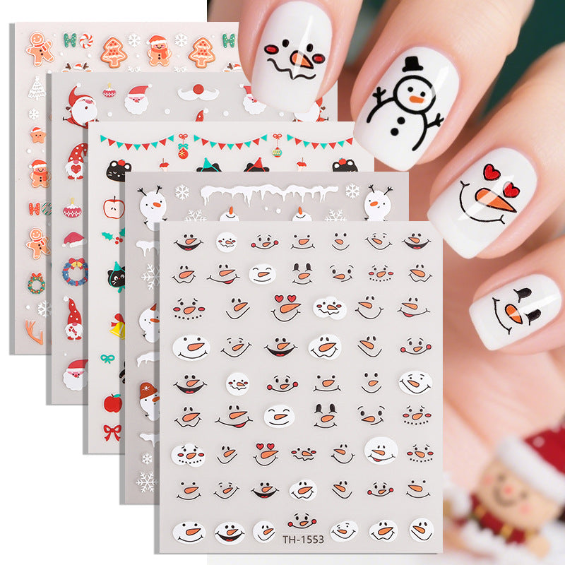 4PCS 5D Embossed Christmas Nail Art Stickers - Santa, Snowman, Reindeer & Snowflake Designs for Festive Manicures(Z-1430)