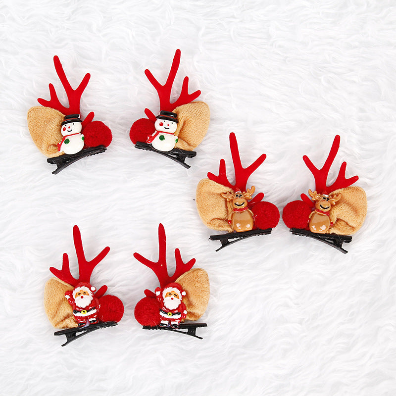 The old man, the snowman, the deer Festive Christmas Hair Clips for Girls &amp; Women - Fabric &amp; Metal Design