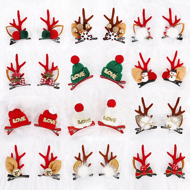 The old man, the snowman, the deer Festive Christmas Hair Clips for Girls & Women - Fabric & Metal Design