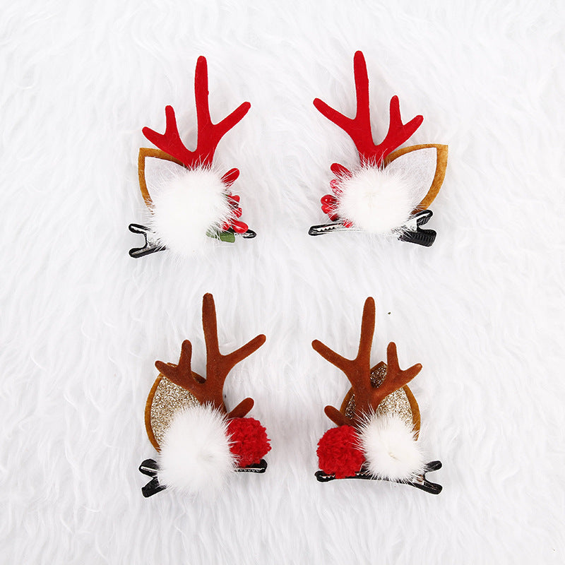 Flower stamens, hairballs and mink fur Festive Christmas Hair Clips for Girls &amp; Women - Fabric &amp; Metal Design