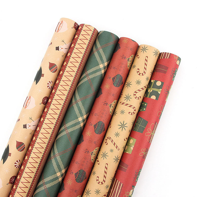 Christmas Gift Wrapping Paper 6-Pack - Vintage Kraft Style for Holiday Presents, 70x50cm