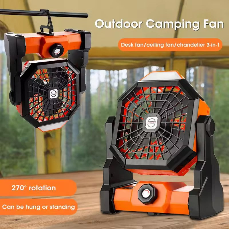 Black Portable Outdoor Camping Fan with LED Light - Rechargeable USB Tent Fan for Australia