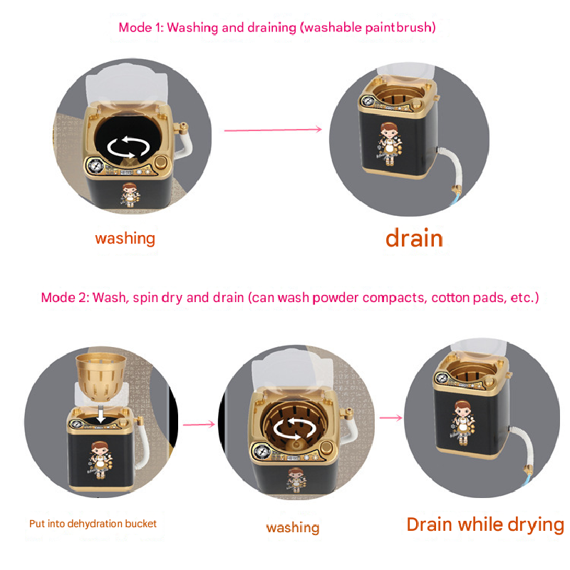 Pink Kids Mini Electric Toy Washing Machine with Spin Dryer Basket - Pretend Play Appliance