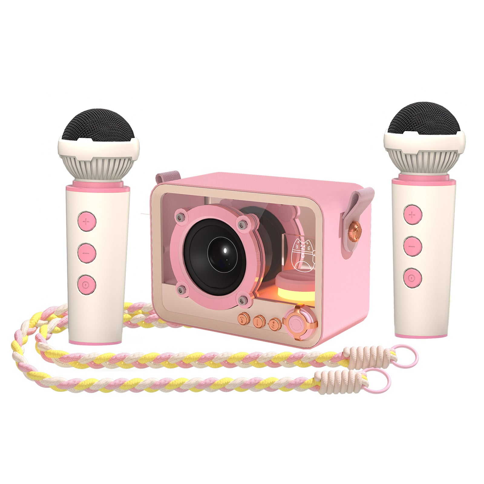 Pink Portable Mini Bluetooth Karaoke Speaker & Dual Microphone Set - Home KTV Gift for All Ages