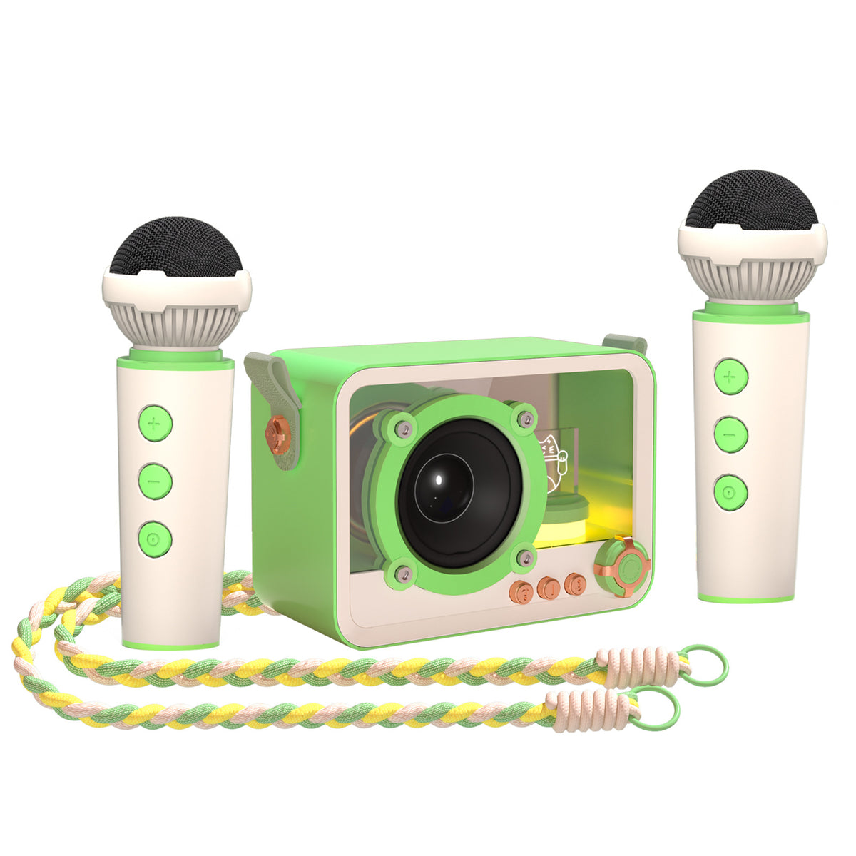 Green Portable Mini Bluetooth Karaoke Speaker &amp; Dual Microphone Set - Home KTV Gift for All Ages