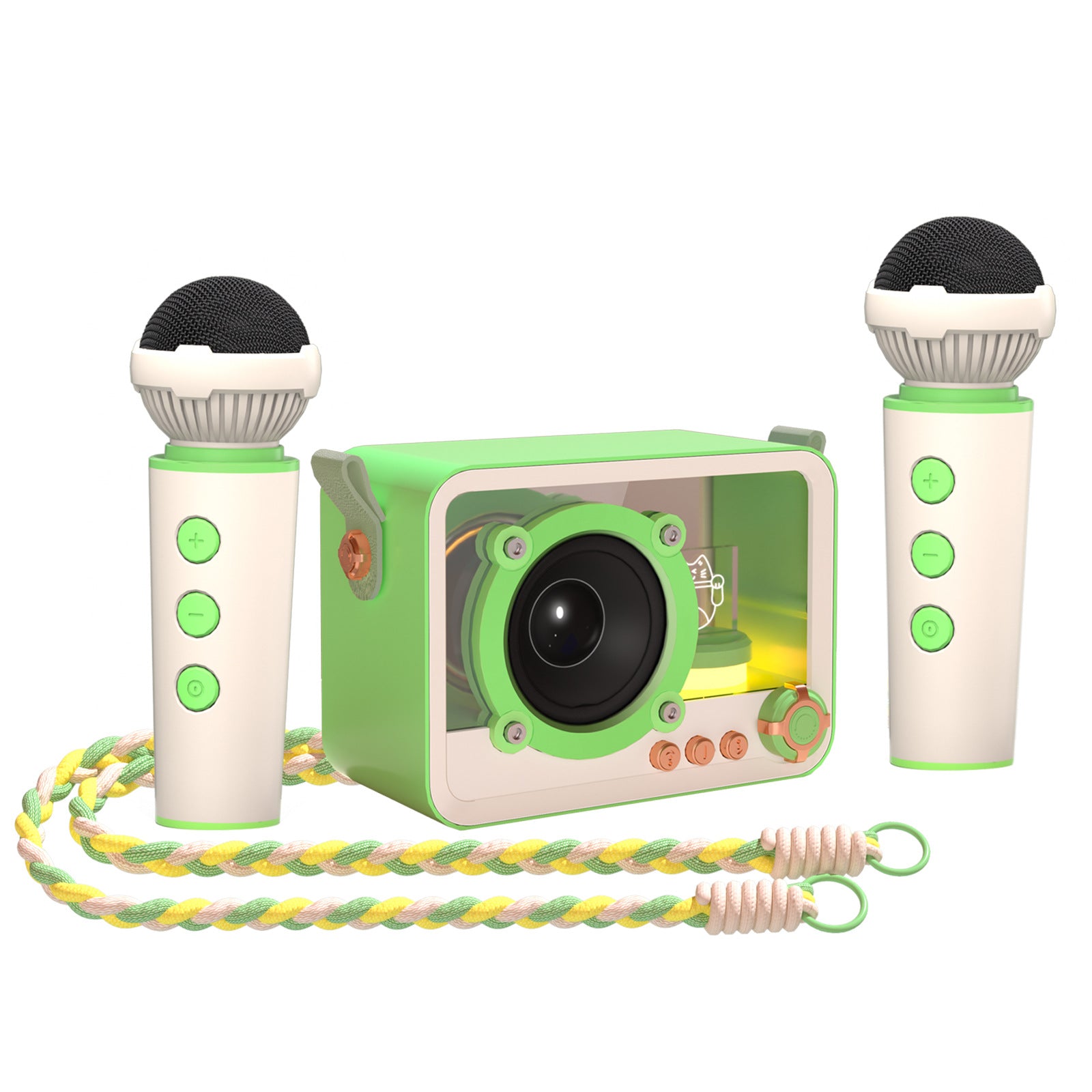 Green Portable Mini Bluetooth Karaoke Speaker & Dual Microphone Set - Home KTV Gift for All Ages