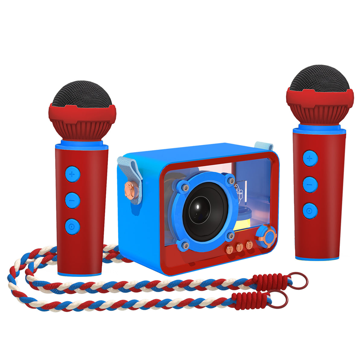 Blue Portable Mini Bluetooth Karaoke Speaker &amp; Dual Microphone Set - Home KTV Gift for All Ages