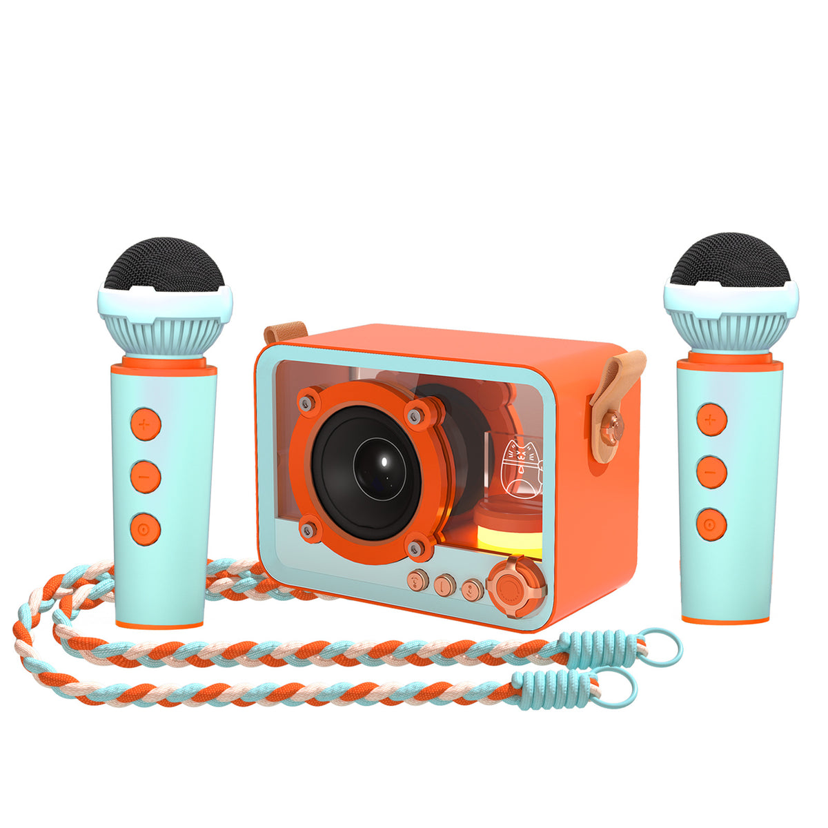 Orange Portable Mini Bluetooth Karaoke Speaker &amp; Dual Microphone Set - Home KTV Gift for All Ages