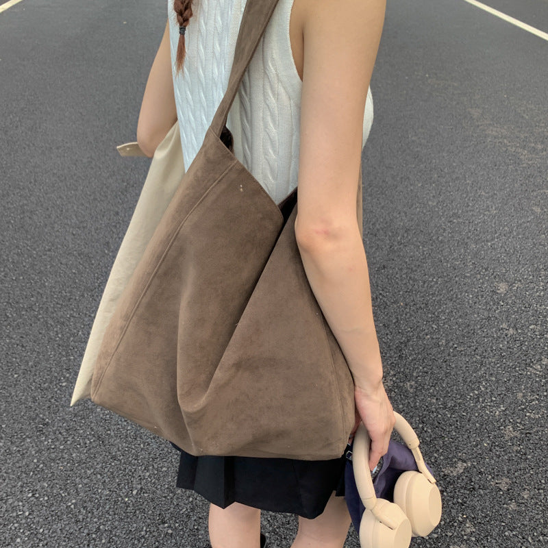 Coffee color New Design Women's Shoulder Bag - Felt Fabric Tote Bag, Trendy Minimalist Style