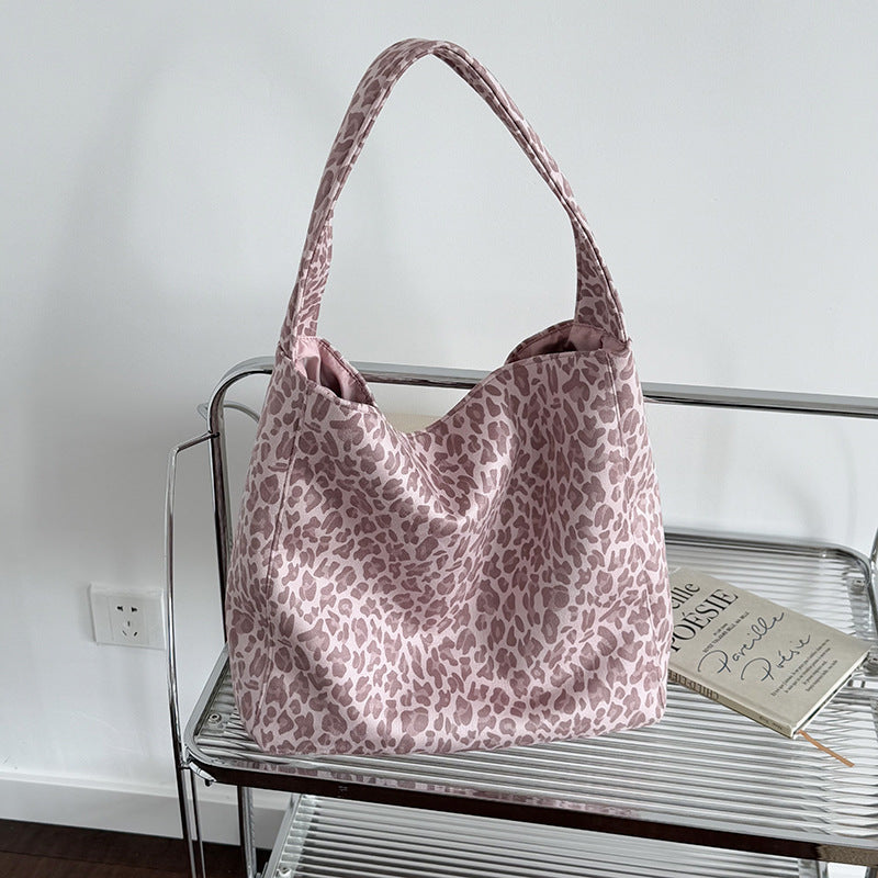 Pink leopard print New Design Women&#39;s Shoulder Bag - Felt Fabric Tote Bag, Trendy Minimalist Style