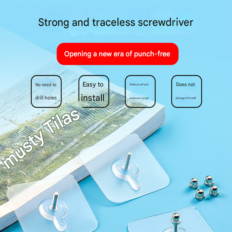 50-PCS Heavy Duty Adhesive Screw Stickers No Drilling Wall Hooks 6x6cm Waterproof Stainless Steel for Kitchen Bathroom Rental Friendly(12mm)