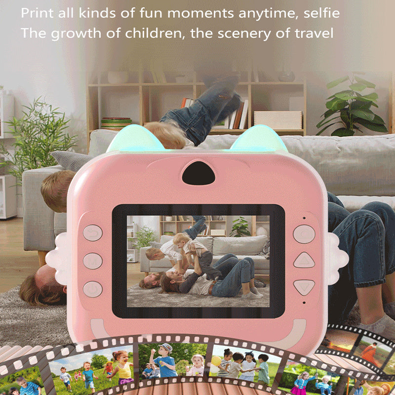 Pink rabbit Kids Instant Print Camera Zero Ink Digital Video Recorder with 32GB Card and 3 Paper Rolls Portable Rechargeable Toy Gift