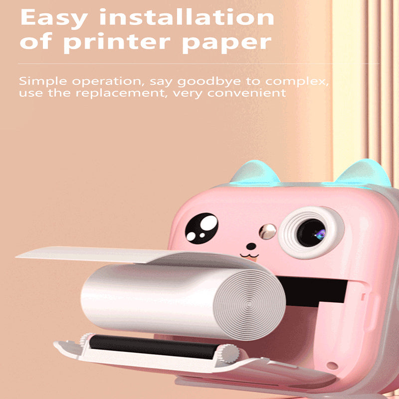 Pink rabbit Kids Instant Print Camera Zero Ink Digital Video Recorder with 32GB Card and 3 Paper Rolls Portable Rechargeable Toy Gift
