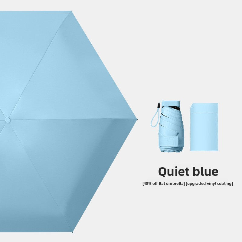 Quiet Blue Compact Mini Travel Umbrella UPF50+ UV Protection Waterproof 6-Fold Flat Design Lightweight Sun &amp; Rain Parasol for Handbag