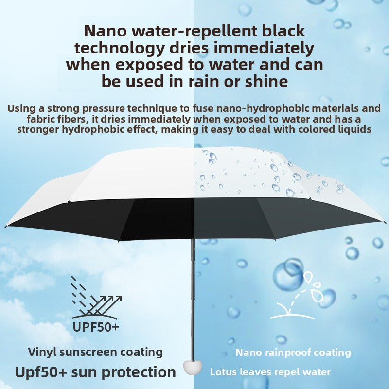 Quiet Blue Compact Mini Travel Umbrella UPF50+ UV Protection Waterproof 6-Fold Flat Design Lightweight Sun & Rain Parasol for Handbag