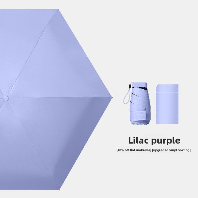 Lilac purple Compact Mini Travel Umbrella UPF50+ UV Protection Waterproof 6-Fold Flat Design Lightweight Sun &amp; Rain Parasol for Handbag