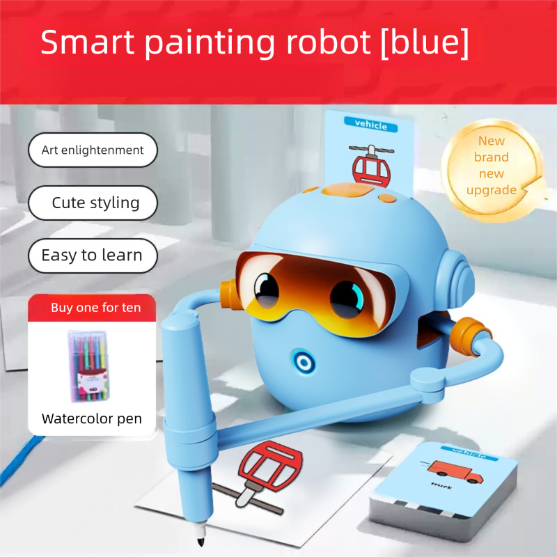 Blue Interactive Drawing Robot Educational Art Toy for Kids Smart Voice Guide Step-by-Step Painting Tutor with Cards