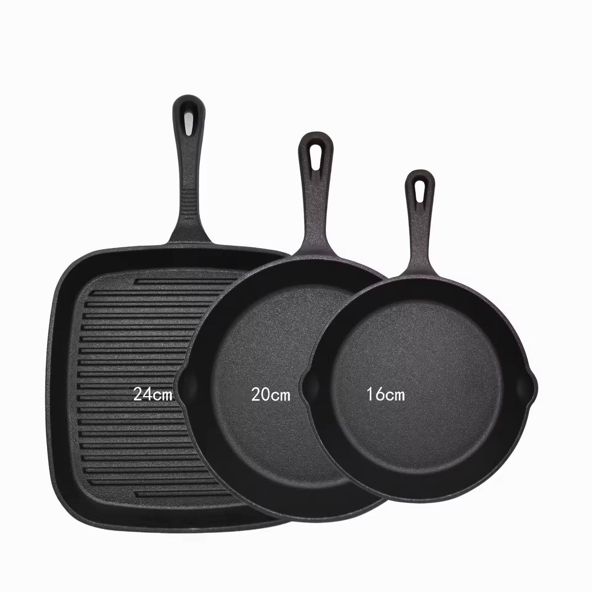 Three-piece set Heavy Duty Cast Iron Skillet &amp; Grill Pan Thickened Vintage Style Cookware for Steak Breakfast &amp; Camping