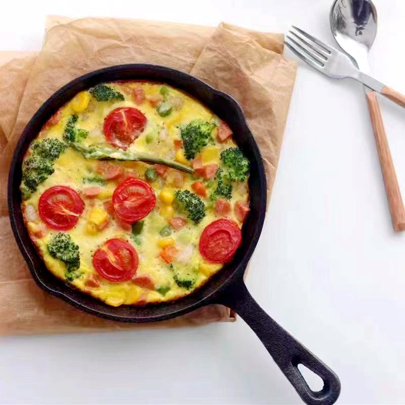 Three-piece set Heavy Duty Cast Iron Skillet & Grill Pan Thickened Vintage Style Cookware for Steak Breakfast & Camping