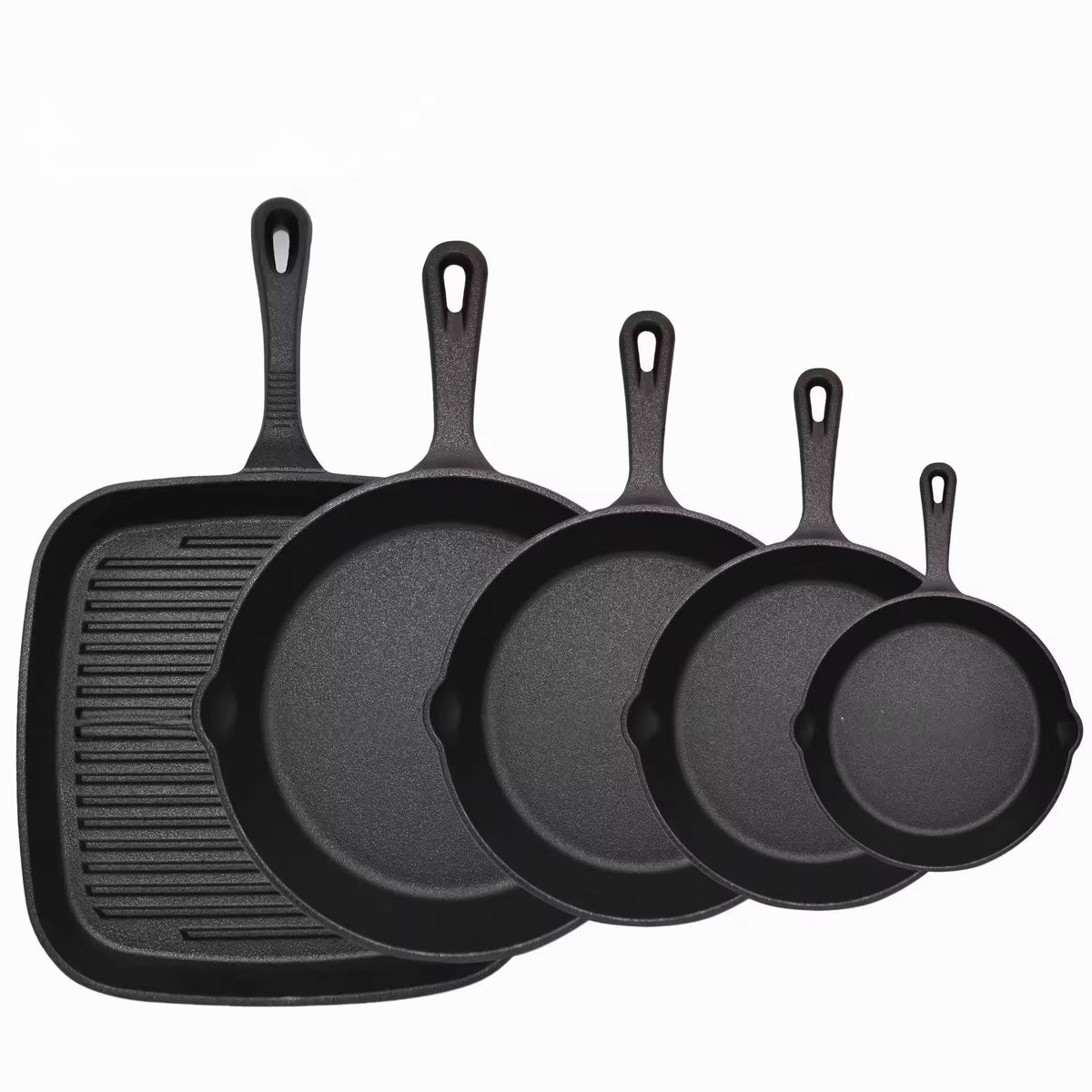 Five-piece set Heavy Duty Cast Iron Skillet &amp; Grill Pan Thickened Vintage Style Cookware for Steak Breakfast &amp; Camping