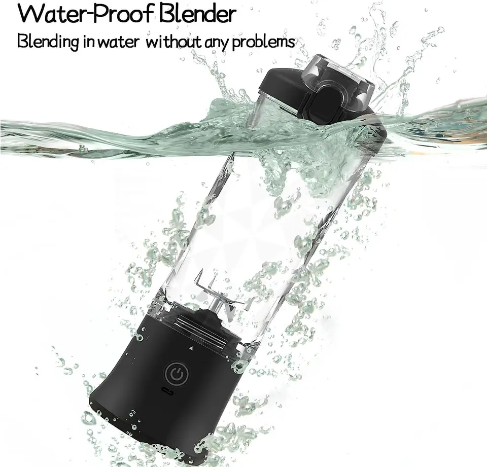 Black Portable Blender 600ml Personal Smoothie Maker USB Rechargeable Juicer Cup with 6 Stainless Steel Blades 4000mAh Battery for Gym Travel and Camping