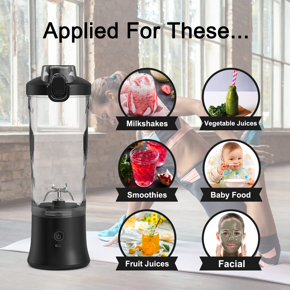 White Portable Blender 600ml Personal Smoothie Maker USB Rechargeable Juicer Cup with 6 Stainless Steel Blades 4000mAh Battery for Gym Travel and Camping