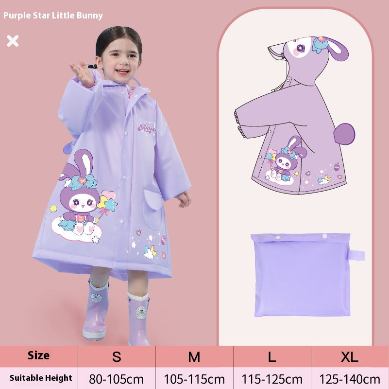 Purple rabbit  Kids Waterproof Raincoat with Expandable Backpack Slot Hooded Rain Jacket for Boys &amp; Girls School &amp; Outdoor(size:L)