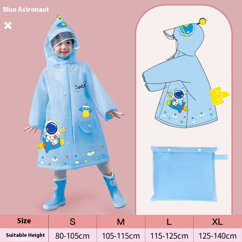 Blue astronaut  Kids Waterproof Raincoat with Expandable Backpack Slot Hooded Rain Jacket for Boys &amp; Girls School &amp; Outdoor(size:L)