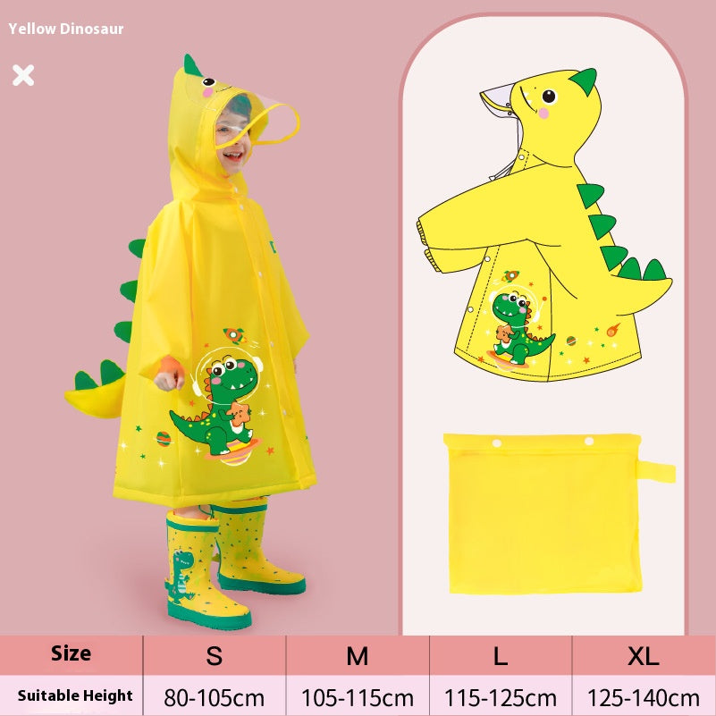 Yellow dinosaur  Kids Waterproof Raincoat with Expandable Backpack Slot Hooded Rain Jacket for Boys & Girls School & Outdoor(size:XL)