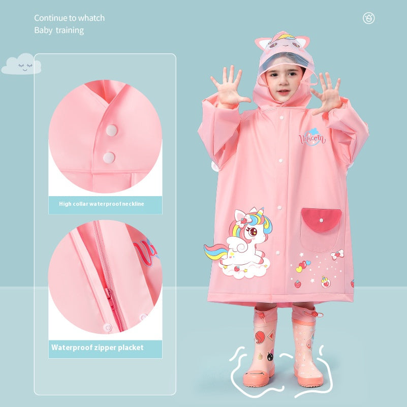 Pink unicorn  Kids Waterproof Raincoat with Expandable Backpack Slot Hooded Rain Jacket for Boys & Girls School & Outdoor(size:M)