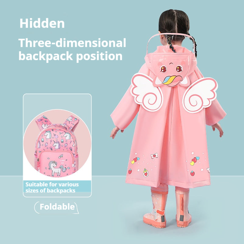 Pink unicorn  Kids Waterproof Raincoat with Expandable Backpack Slot Hooded Rain Jacket for Boys & Girls School & Outdoor(size:M)