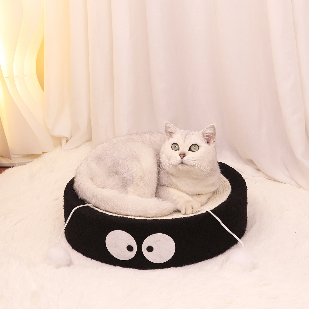 Round black coal balls Large Cat Scratcher Bed 2 in 1 Sisal Scratching Pad &amp; Plush Lounge Nest Durable Claw Grinder Mat for Indoor Cats