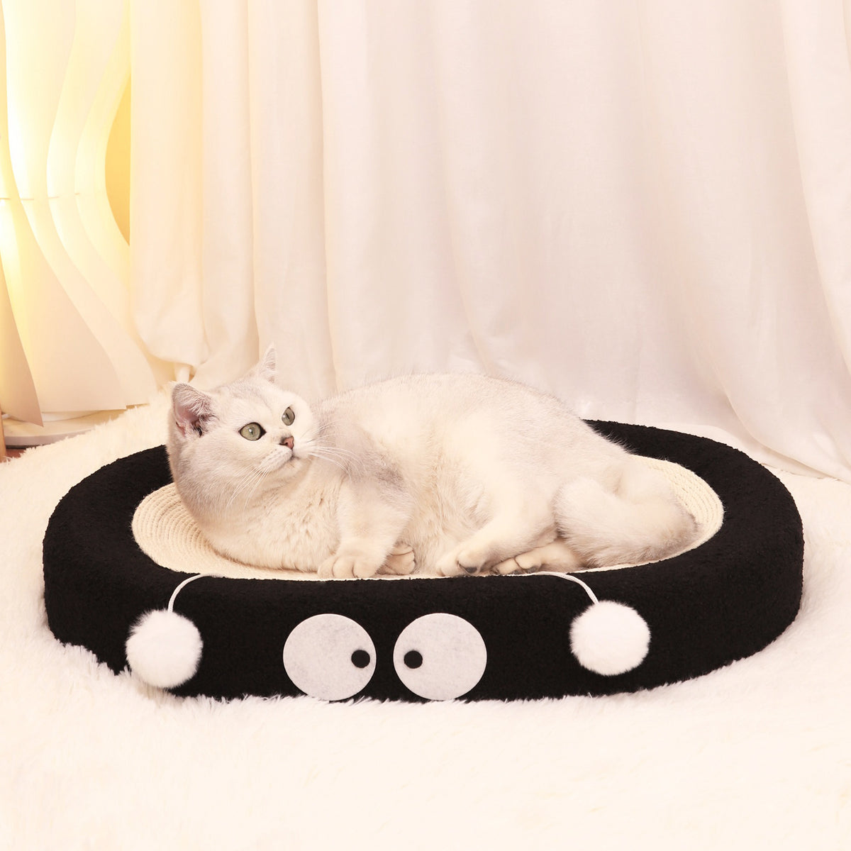 Oval-shaped black coal balls Large Cat Scratcher Bed 2 in 1 Sisal Scratching Pad &amp; Plush Lounge Nest Durable Claw Grinder Mat for Indoor Cats